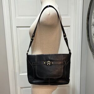 Etienne Aigner Black Leather Shoulder Bag with Gold Accent